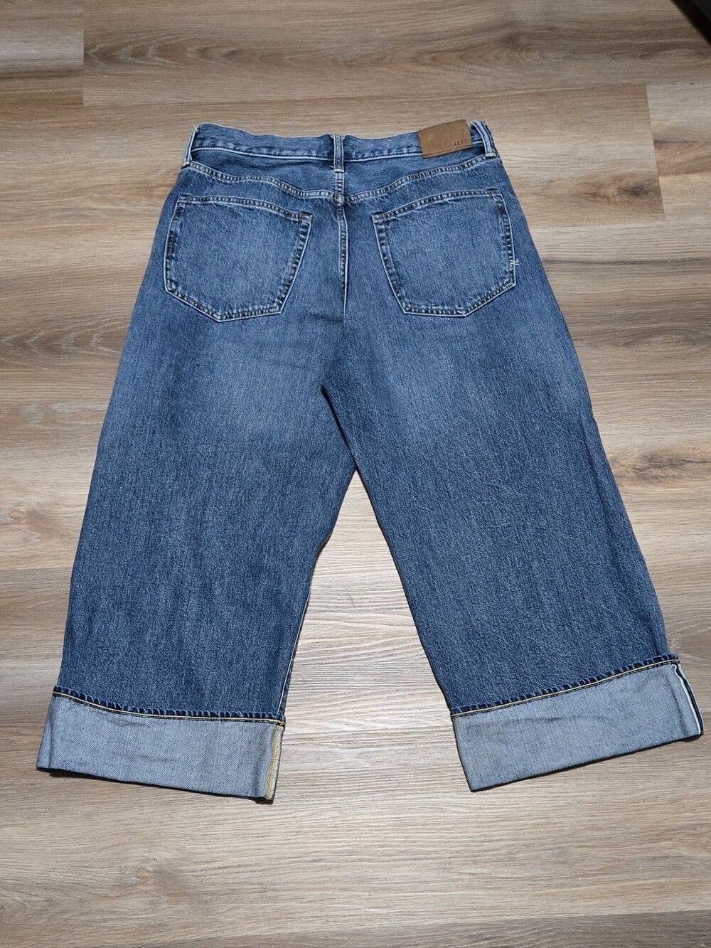 AE77 Premium Wide Crop Blue Women's Button-Fly Cuffed Jeans Size 31 - Picture 3 of 14